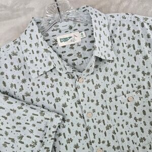Huckberry Wellen Button Down Shirt Mens Medium Blue Cactus Print Organic Cotton
